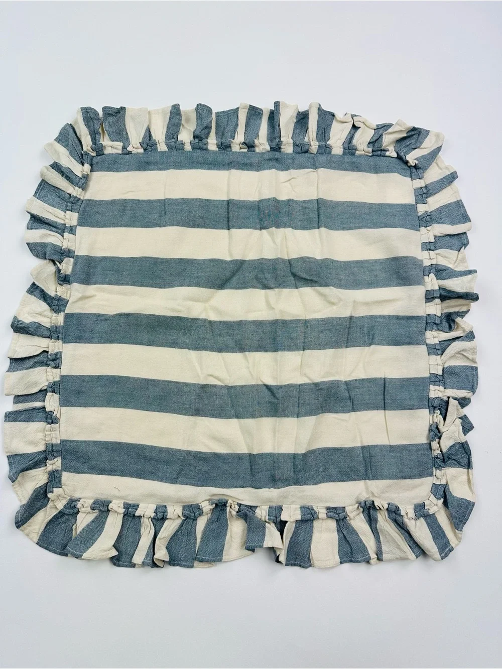 Threshold Studio McGee Blue Striped Ruffle Accent Pillow 20 x 20 inches